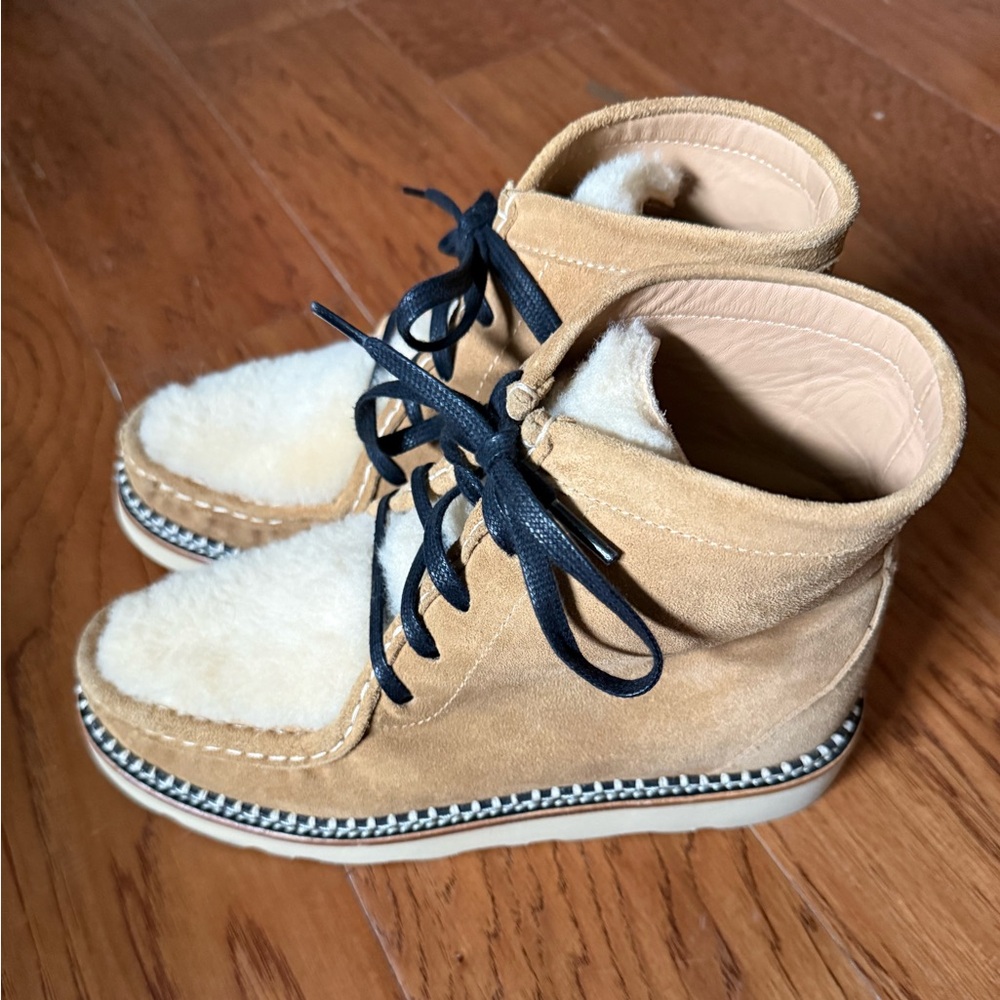 Freda Salvador Tan Winnie boots  Shearling Lace-Up Boots